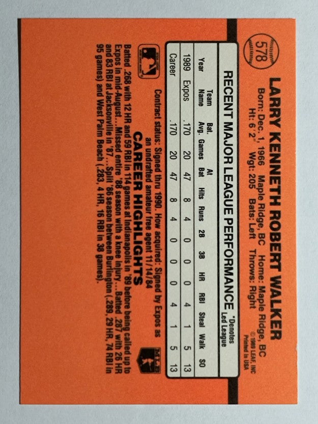 1990 Donruss #578 Larry Walker RC