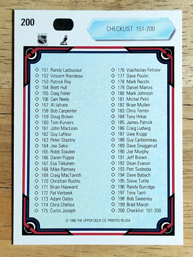 1990-91 Upper Deck #200 Checklist 101-200