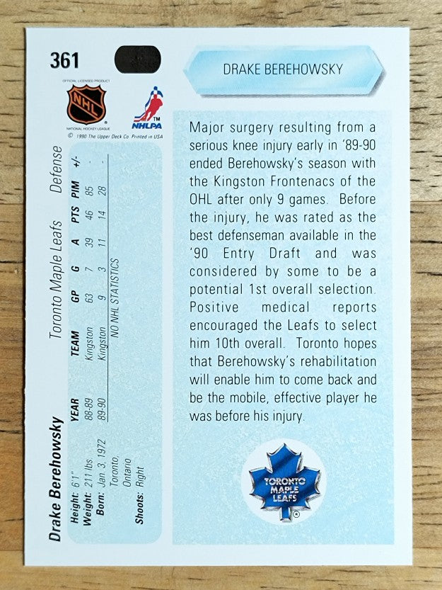 1990-91 Upper Deck #361 Drake Berehowsky RC