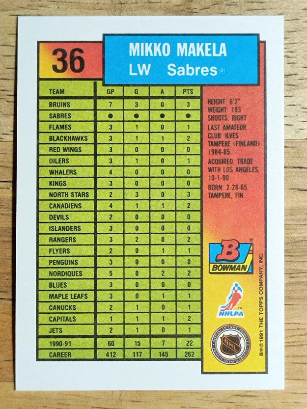 1991-92 Bowman #36 Mikko Makela
