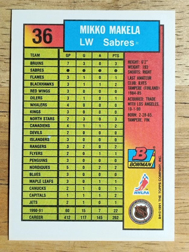 1991-92 Bowman #36 Mikko Makela