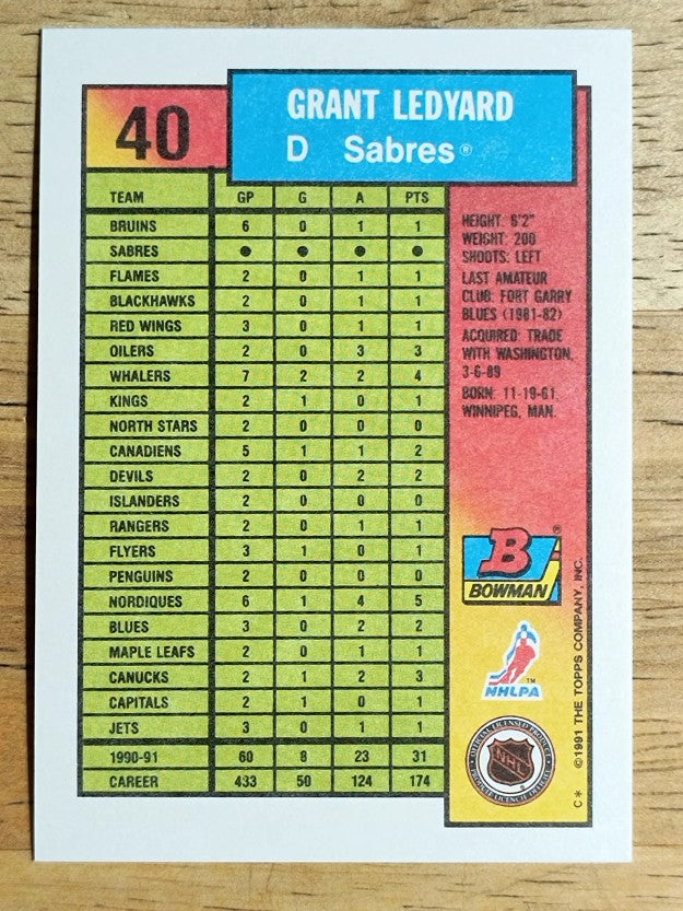1991-92 Bowman #40 Grant Ledyard
