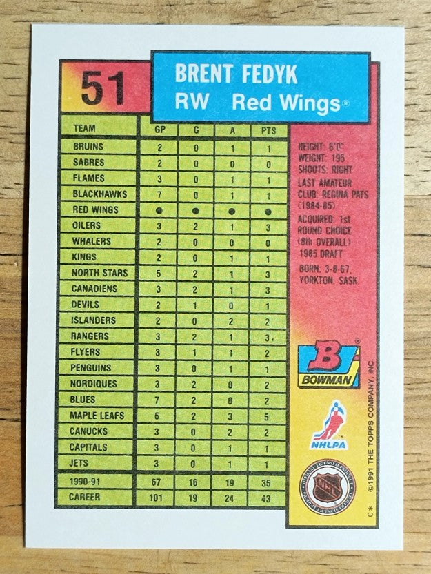 1991-92 Bowman #51 Brent Fedyk