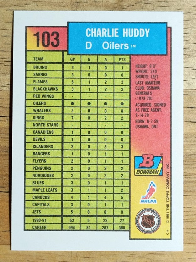 1991-92 Bowman #103 Charlie Huddy