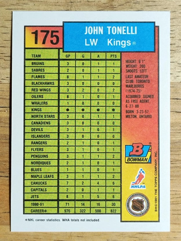 1991-92 Bowman #175 John Tonelli