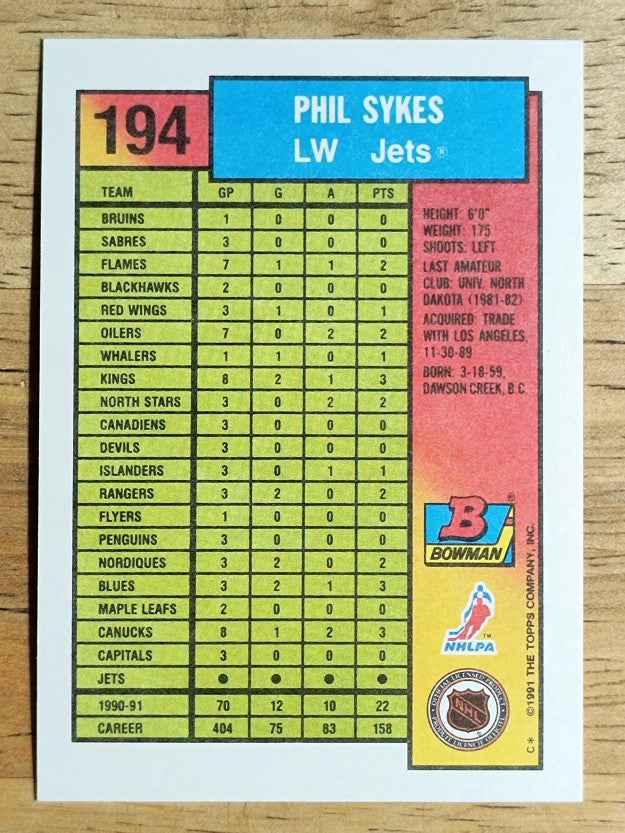 1991-92 Bowman #194 Phil Sykes