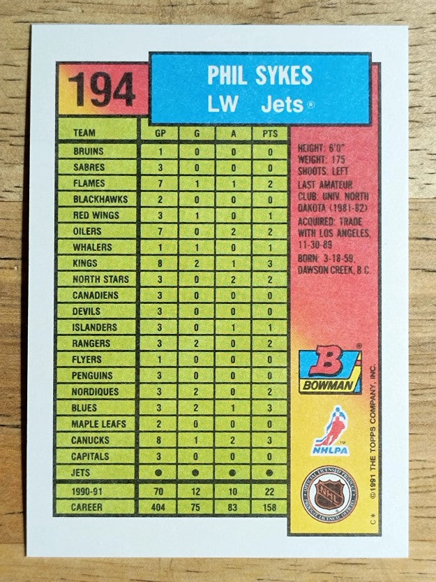 1991-92 Bowman #194 Phil Sykes