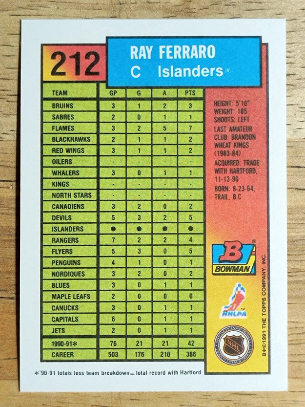 1991-92 Bowman #212 Ray Ferraro