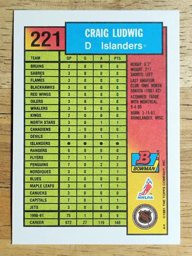 1991-92 Bowman #221 Craig Ludwig