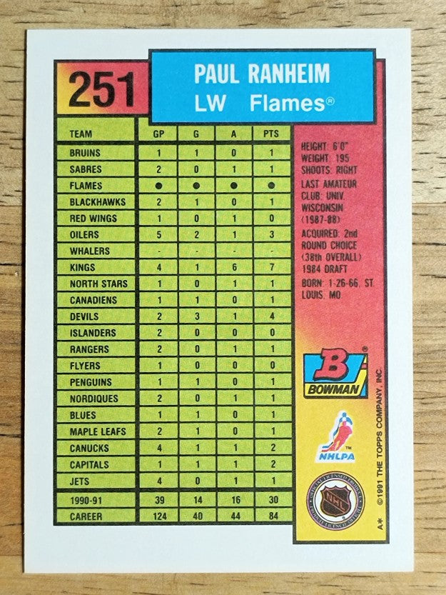 1991-92 Bowman #251 Paul Ranheim