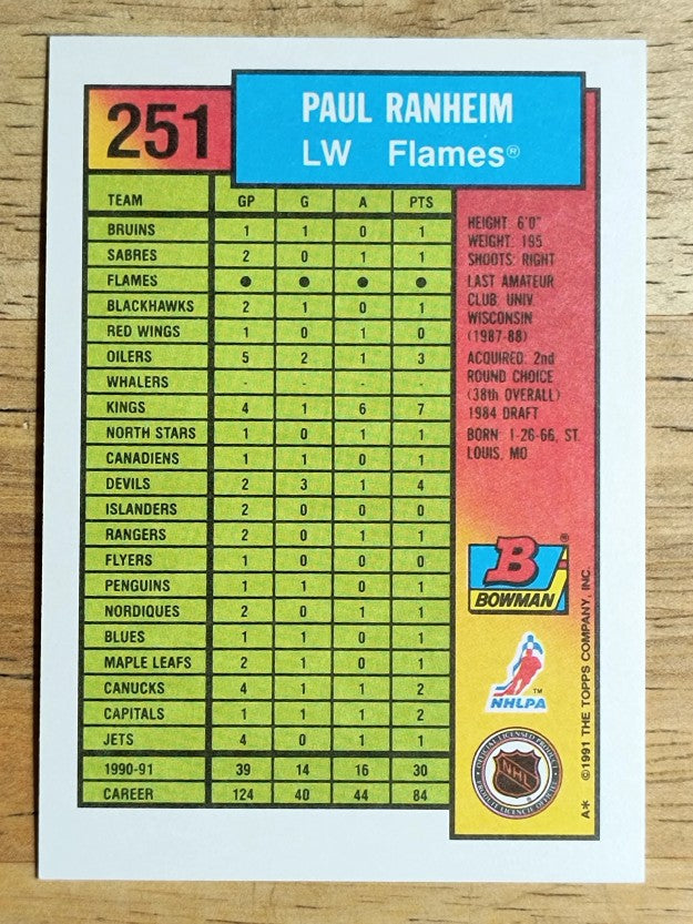 1991-92 Bowman #251 Paul Ranheim