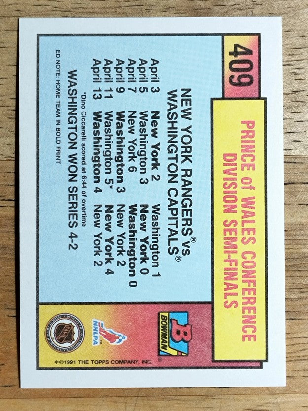 1991-92 Bowman #409 Rangers/Capitals