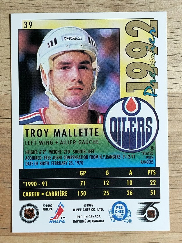 1991-92 OPC Premier #39 Troy Mallette