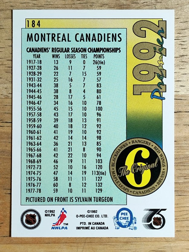 1991-92 OPC Premier #184 Sylvain Turgeon ORIG6