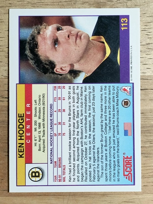 1991-92 Score American #113 Ken Hodge Jr.