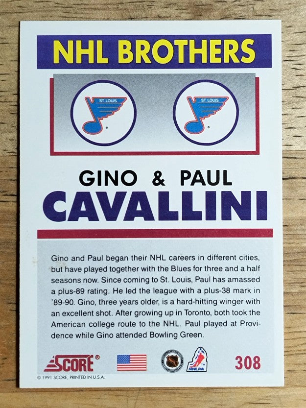 1991-92 Score American #308 The Cavallini Brothers/Gino Cavallini/Paul Cavallini