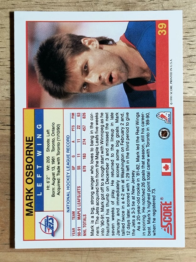 1991-92 Score Canadian English #39 Mark Osborne