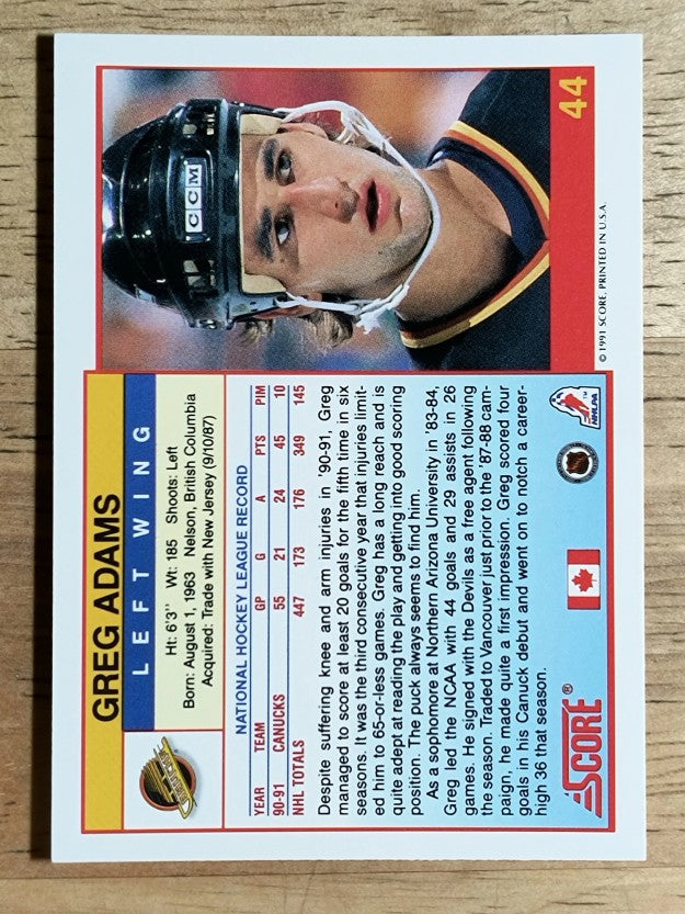 1991-92 Score Canadian English #44 Greg Adams