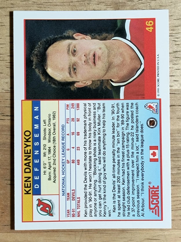 1991-92 Score Canadian English #46 Ken Daneyko