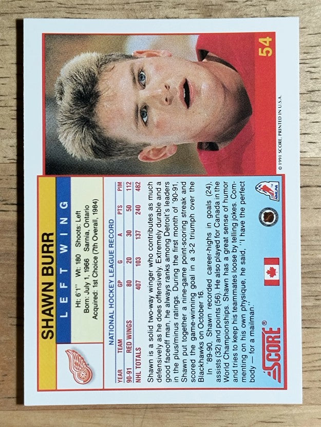 1991-92 Score Canadian English #54 Shawn Burr