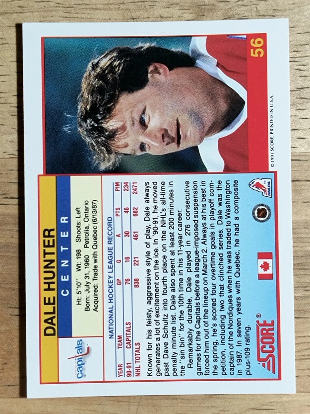 1991-92 Score Canadian English #56 Dale Hunter