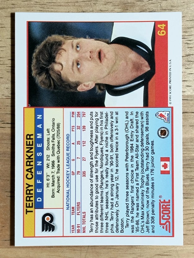 1991-92 Score Canadian English #64 Terry Carkner