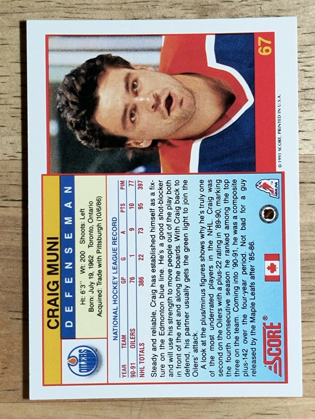 1991-92 Score Canadian English #67 Craig Muni