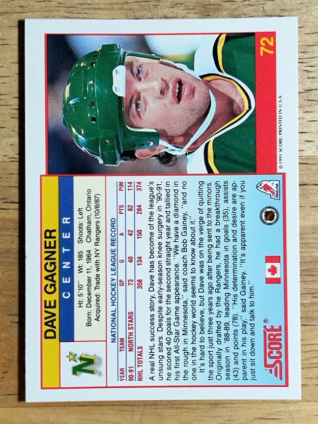 1991-92 Score Canadian English #72 Dave Gagner