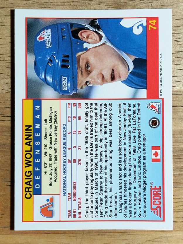 1991-92 Score Canadian English #74 Craig Wolanin