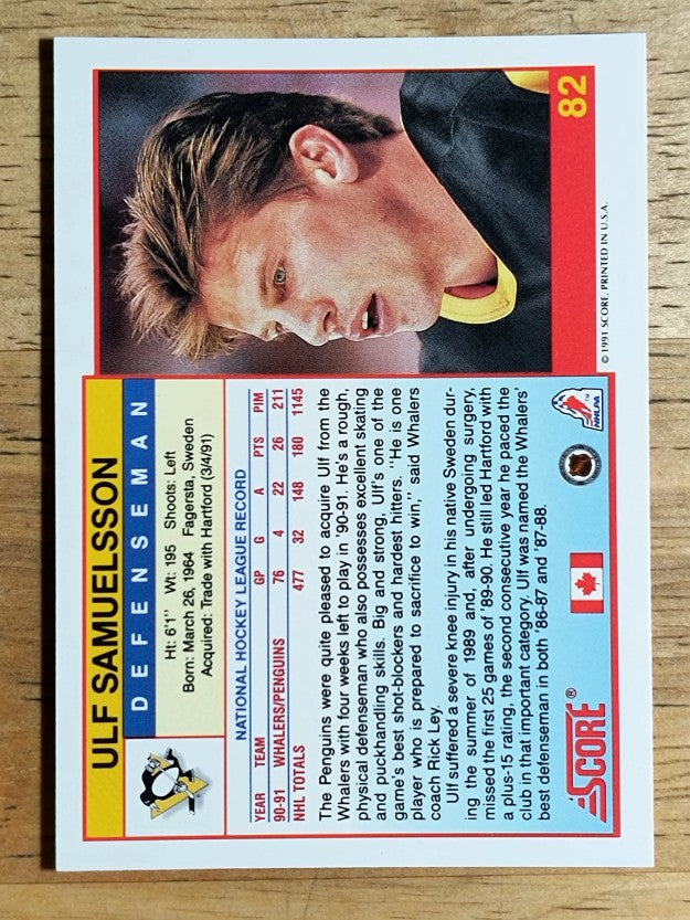 1991-92 Score Canadian English #82 Ulf Samuelsson