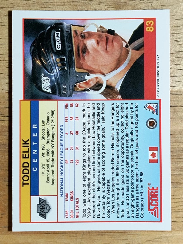 1991-92 Score Canadian English #83 Todd Elik