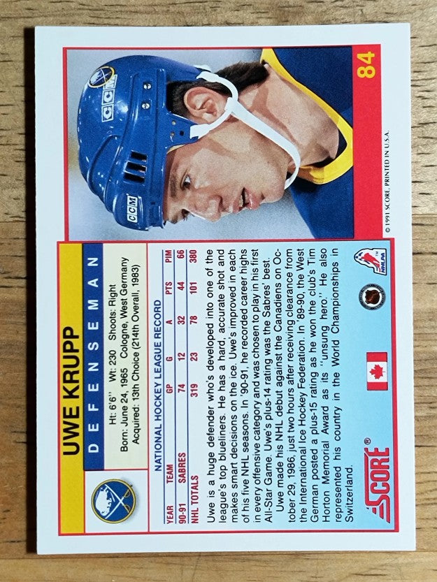 1991-92 Score Canadian English #84 Uwe Krupp
