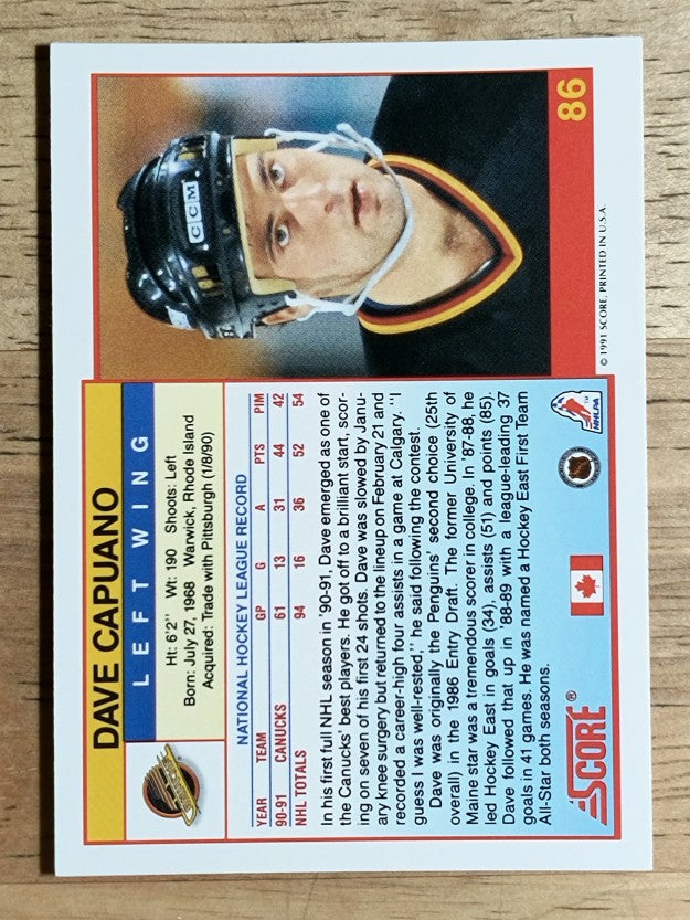 1991-92 Score Canadian English #86 Dave Capuano