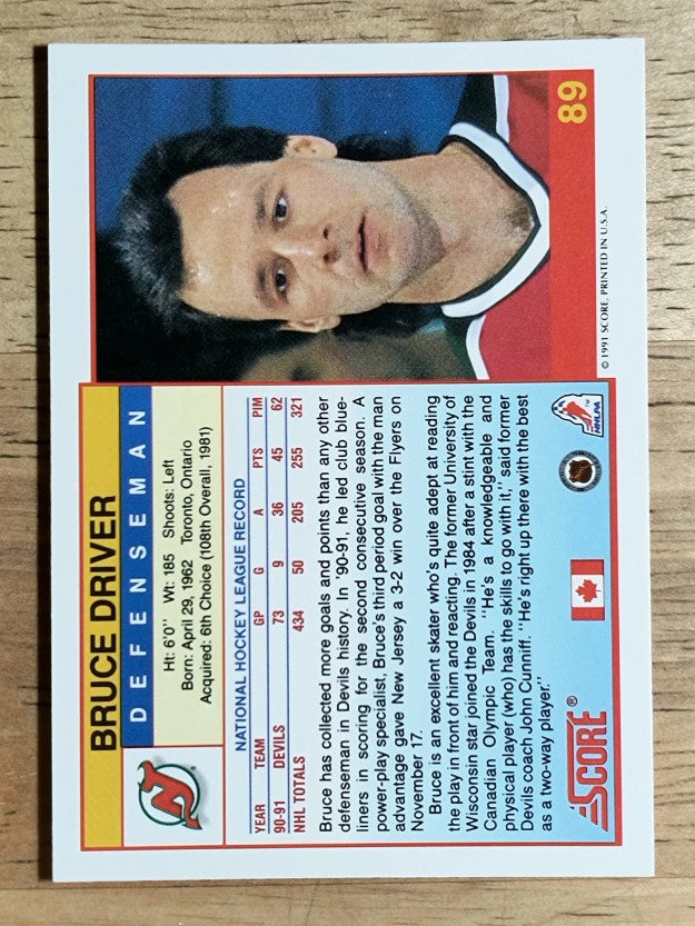1991-92 Score Canadian English #89 Bruce Driver
