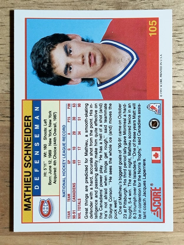 1991-92 Score Canadian English #105 Mathieu Schneider