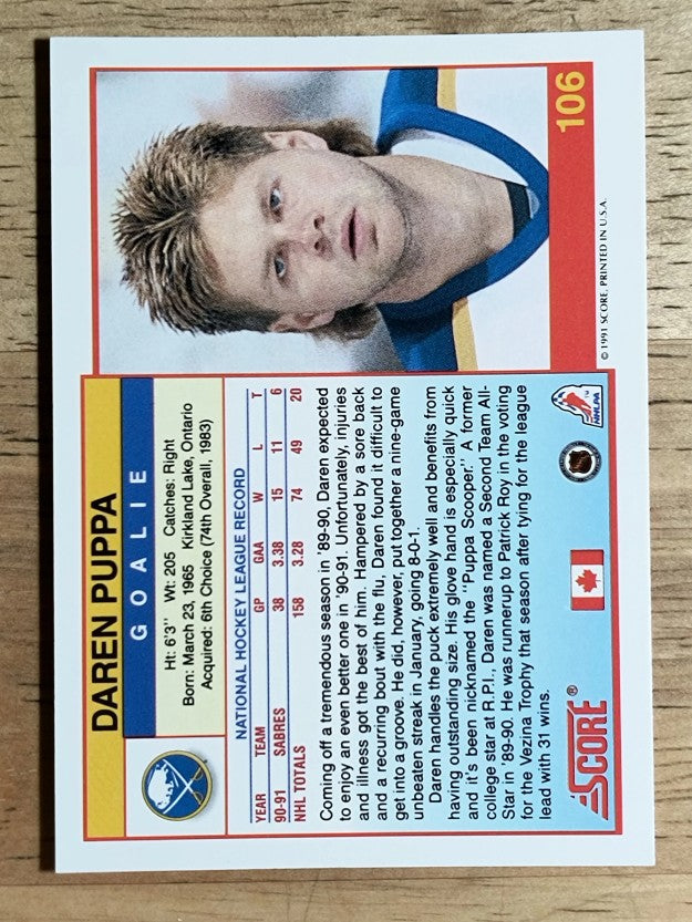 1991-92 Score Canadian English #106 Daren Puppa