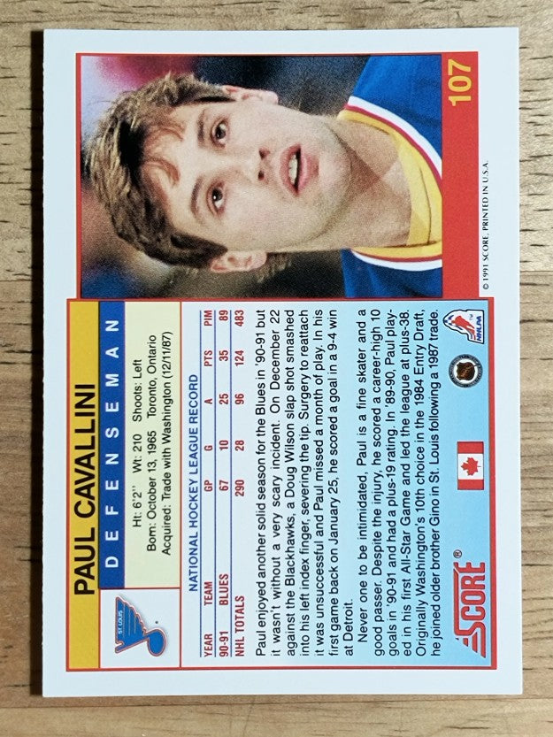 1991-92 Score Canadian English #107 Paul Cavallini