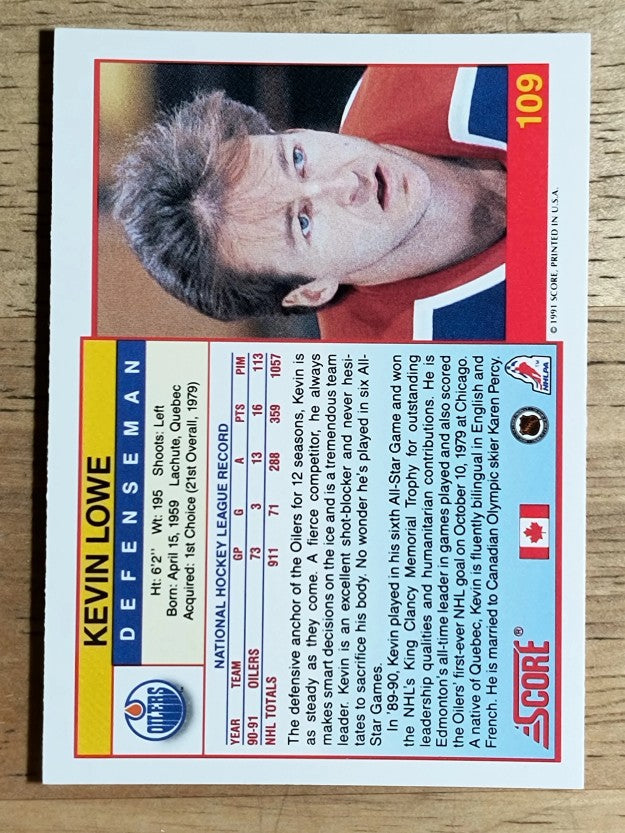 1991-92 Score Canadian English #109 Kevin Lowe