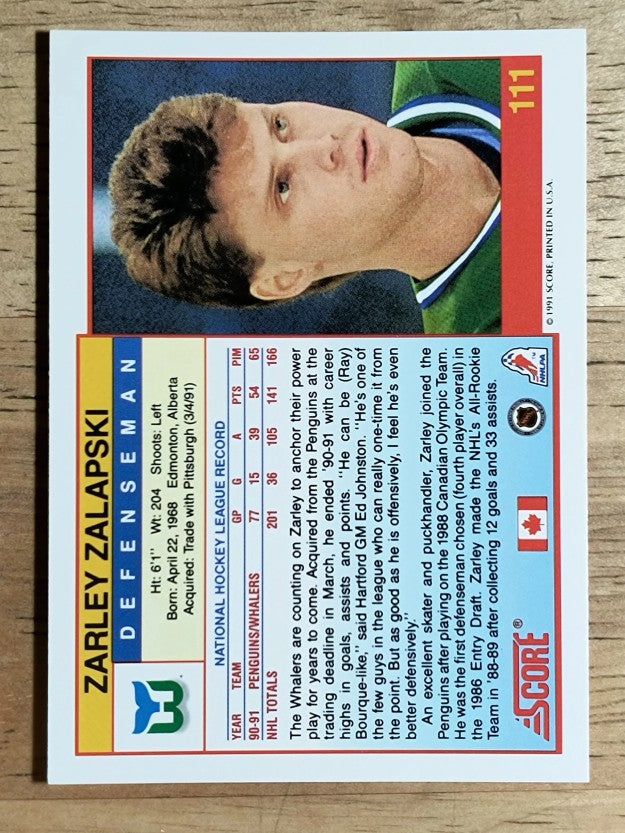 1991-92 Score Canadian English #111 Zarley Zalapski