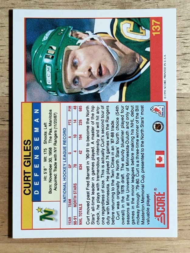1991-92 Score Canadian English #137 Curt Giles