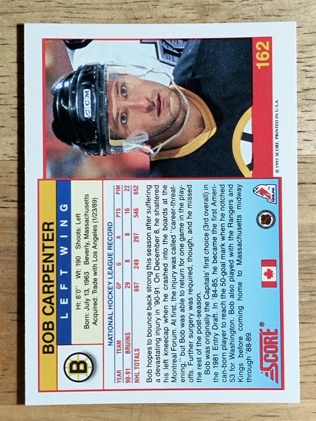 1991-92 Score Canadian English #162 Bob Carpenter