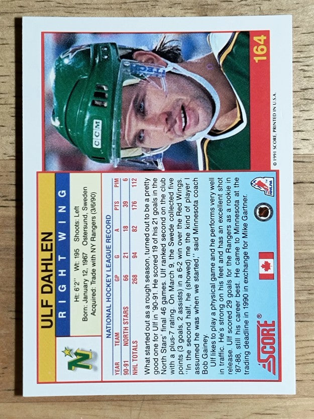 1991-92 Score Canadian English #164 Ulf Dahlen