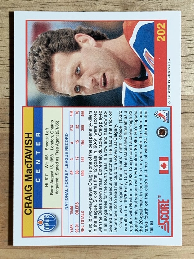 1991-92 Score Canadian English #202 Craig MacTavish