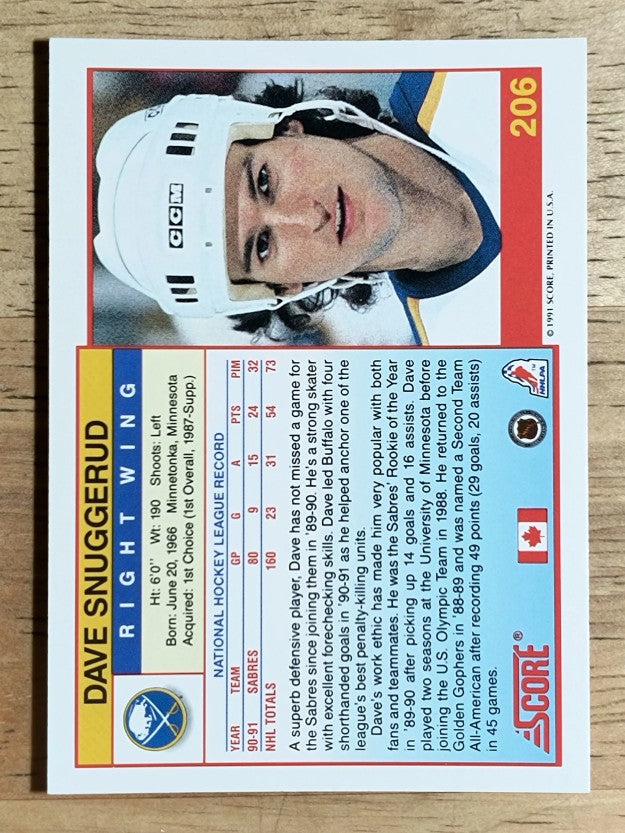 1991-92 Score Canadian English #206 Dave Snuggerud