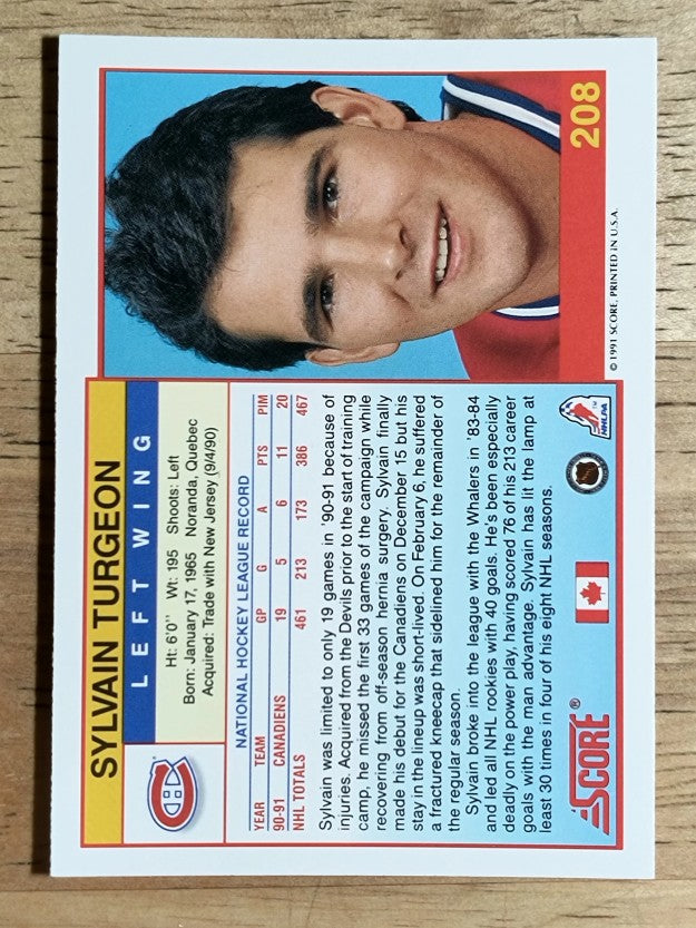 1991-92 Score Canadian English #208 Sylvain Turgeon