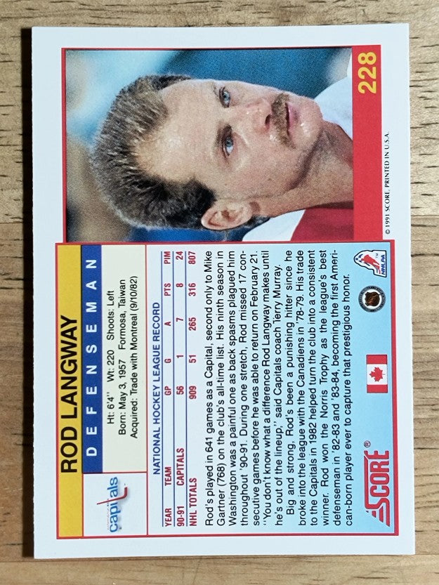 1991-92 Score Canadian English #228 Rod Langway