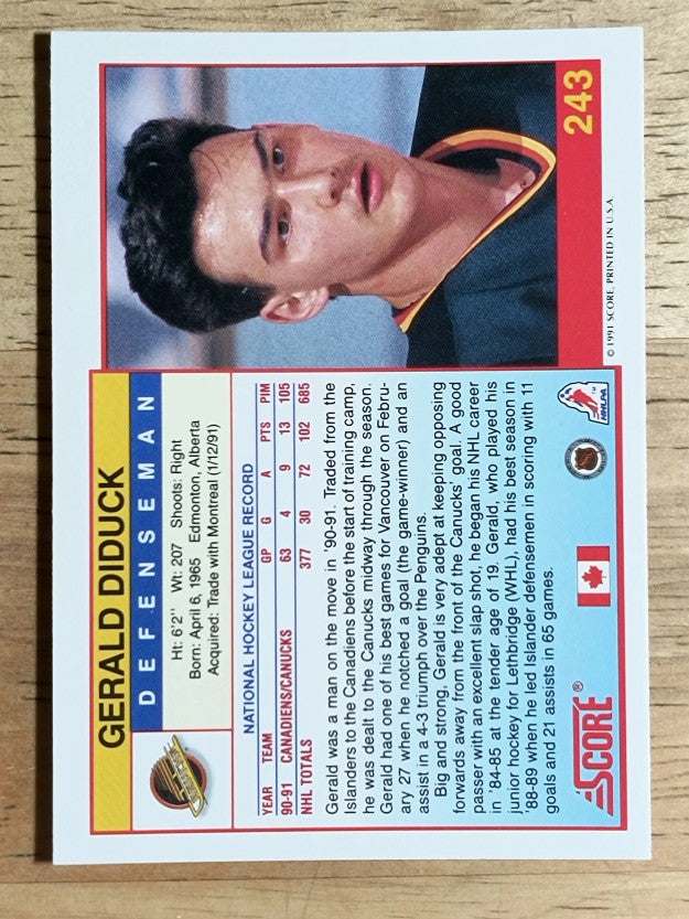 1991-92 Score Canadian English #243 Gerald Diduck