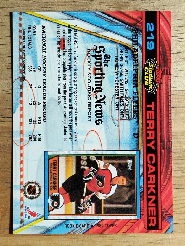 1991-92 Stadium Club #219 Terry Carkner