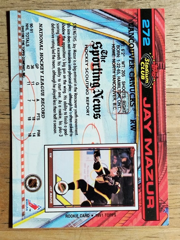 1991-92 Stadium Club #272 Jay Mazur