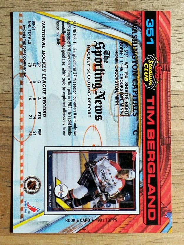 1991-92 Stadium Club #351 Tim Bergland
